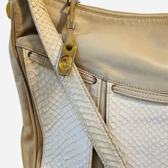 Gucci white snakeskin and beige leather large shoulder bag - Picture 8 of 14